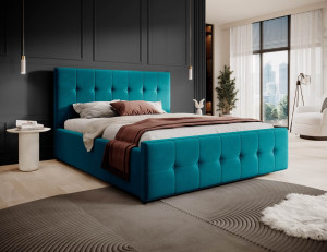 Łóżko tapicerowane z pojemnikiem SFG015P z materacem | 160x200 | Welur | Morski #77