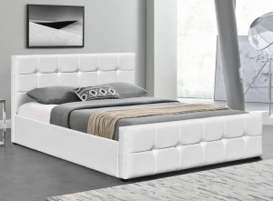 Łóżko tapicerowane z pojemnikiem SFG015P z materacem | 160x200 | Ekoskóra | Biały