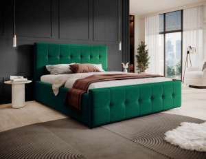 Łóżko tapicerowane z pojemnikiem SFG015P z materacem | 160x200 | Welur | Zielony #64