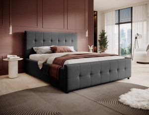 Łóżko tapicerowane z pojemnikiem SFG015P z materacem | 180x200 | Welur | Ciemnoszary