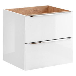 Szafka pod umywalkę 60cm 2 szuflady | Kolekcja Capri White | Biały Połysk, Dąb Złoty Craft