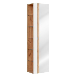 Szafka wysoka 1 drzwi | Kolekcja Capri White | Biały Połysk, Dąb Złoty Craft