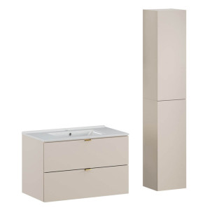 Zestaw meblowy 80cm z umywalką meblową Lava i szafką wysoką | Kolekcja Dalia Cashmere | Kaszmirowy Mat