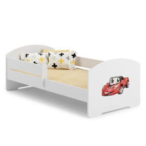 Łóżko dziecięce LUK z barierką 70x140 Auto chorągiewką