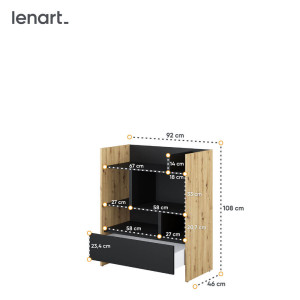 BED CONCEPT BC-25 - regał 92x108 - dąb artisan/czarny