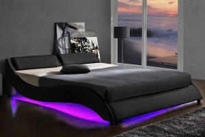 Łóżko tapicerowane SF813 LED | 160x200 | Ekoskóra | Czarny | OUTLET