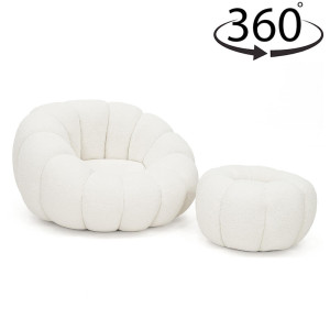 Fotel obrotowy z podnóżkiem CX2030 Pumpkin | Bouclé | Biały #1