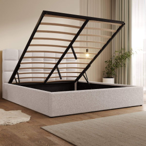 Łóżko tapicerowane z pojemnikiem SFG0151 | 140x200 | Boucle | Beż | OUTLET