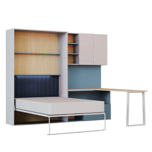 Meblościanka z biurkiem + półkotapczan LUMI | kaszmir-niebieski