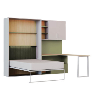 Meblościanka z biurkiem + półkotapczan LUMI | kaszmir-oliwka