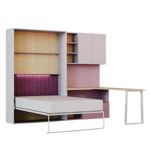 Meblościanka z biurkiem + półkotapczan LUMI | kaszmir-róża