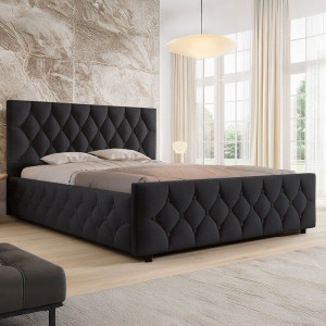 Łóżko tapicerowane z pojemnikiem SFG0172P | 140x200 | Welur | Czarny