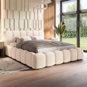 Łóżko tapicerowane z pojemnikiem SFG0183P | 140x200 | Boucle | Ecru #33