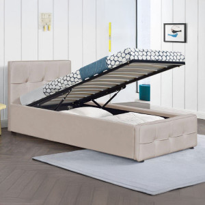 Łóżko tapicerowane z pojemnikiem SFG004P | 90x200 | Welur | Beżowy #06