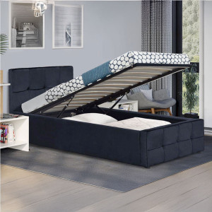 Łóżko tapicerowane z pojemnikiem SFG004P | 90x200 | Welur | Czarny