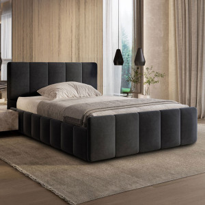 Łóżko tapicerowane z pojemnikiem SFG0166P | 90x200 | Welur | Czarny