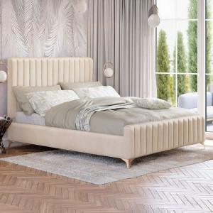 Łóżko tapicerowane BELANIA (SF1023P) w stylu Glamour | 120x200 | Welur | Beżowy