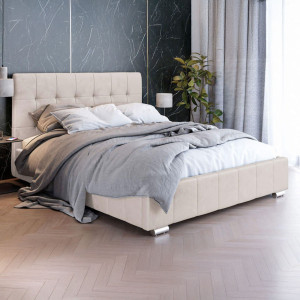 Łóżko tapicerowane z pojemnikiem LB-150P | 120x200 | Welur | Beżowy