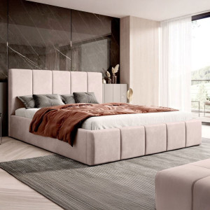 Łóżko tapicerowane z pojemnikiem SFG0114P | 120x200 | Welur | Beżowy