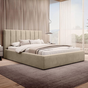 Łóżko tapicerowane z pojemnikiem SFG0116B P | 140x200 | Welur | Beżowy