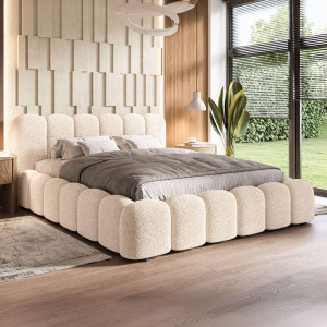 Łóżko tapicerowane z pojemnikiem SFG0183P | 160x200 | Boucle | Ecru #33