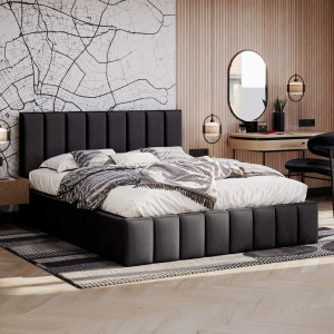 Łóżko tapicerowane z pojemnikiem SFG0116 | 180x200 | Welur | Czarny