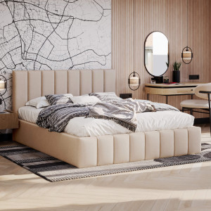 Łóżko tapicerowane z pojemnikiem SFG0116P | 180x200 | Welur | Beżowy