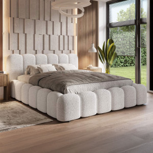 Łóżko tapicerowane z pojemnikiem SFG0178P | 160x200 | Boucle | Biały #2