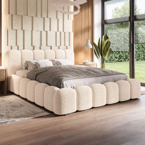 Łóżko tapicerowane z pojemnikiem SFG0178P | 160x200 | Boucle | Ecru #33