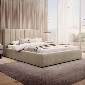 Łóżko tapicerowane z pojemnikiem SFG0116B P | 180x200 | Welur | Beżowy