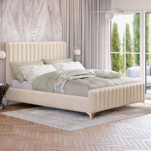 Łóżko tapicerowane BELANIA (SF1023P) w stylu Glamour | 180x200 | Welur | Beżowy