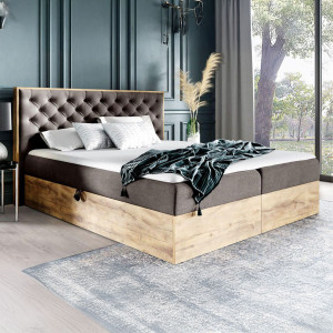 Łóżko kontynentalne z pojemnikiem WOOD3, materac | 160x200 | Kolor do wyboru
