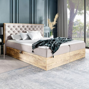 Łóżko kontynentalne z pojemnikiem WOOD3, materac | 200x200 | Kolor do wyboru