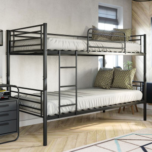 Łóżko piętrowe rozkładane z materacem BOSTON | 90x200 | Metalowe | Czarny