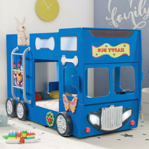 Łóżko piętrowe HAPPY BUS, materace | Niebieski