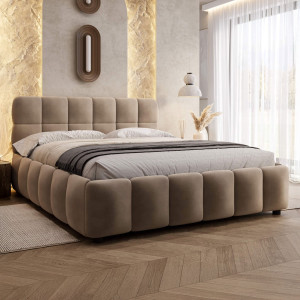 Łóżko tapicerowane z pojemnikiem 4583G | 160x200 | Welur | Ciemny beż #10 | OUTLET
