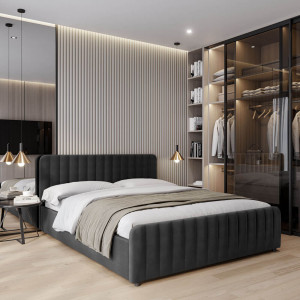 Łóżko tapicerowane z pojemnikiem SFG0160 | 160x200 | Welur | Czarny | OUTLET