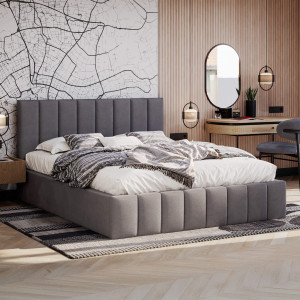 Łóżko tapicerowane z pojemnikiem SFG0116 | 160x200 | Welur | Szary | OUTLET