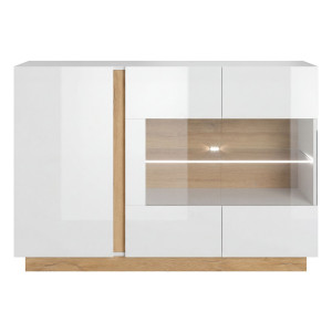ARCO (E) KOMODA WITRYNA 138CM - BIAŁY POŁYSK / DĄB GRANDSON