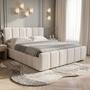 Łóżko tapicerowane z pojemnikiem SFG0166 | 160x200 | Boucle | Biały #2