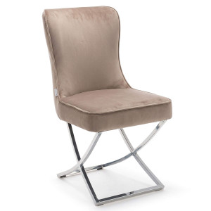 Krzesło Glamour Y-2009 ciemny beż welur #20 srebrne nogi | OUTLET