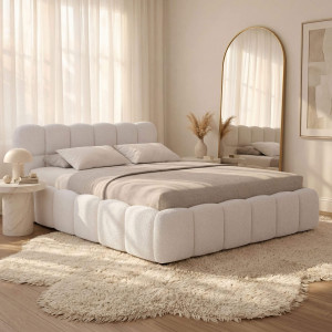 Łóżko tapicerowane z pojemnikiem SFG0212P | 180x200 | Boucle | Biały #1