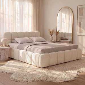 Łóżko tapicerowane z pojemnikiem SFG0212P | 160x200 | Boucle | Ecru #33