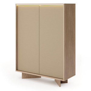 Komoda wysoka SEMI | 2D + LED | (A) Bolivar naturalny + cappuccino
