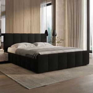 Łóżko tapicerowane z pojemnikiem SFG0166 | 180x200 | Welur | Czarny | OUTLET