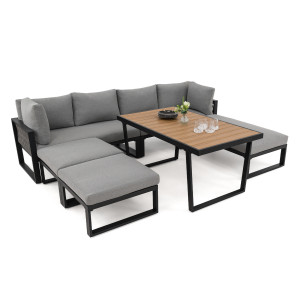Zestaw mebli ogrodowych ROMA + Stół Sycylia | Aluminium czarny | Szare poduszki