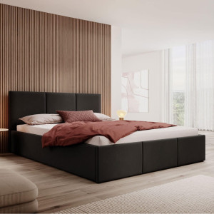 Łóżko tapicerowane z pojemnikiem SFG0111 | 160x200 | Welur | Czarny #84 | OUTLET