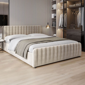 Łóżko tapicerowane z pojemnikiem SFG0160 | 140x200 | Welur | Beżowy #3 | OUTLET