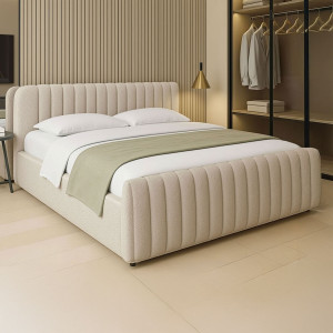 Łóżko tapicerowane z pojemnikiem SFG0160 | 180x200 | Boucle | Beż #3 | OUTLET