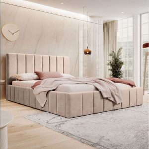Łóżko tapicerowane z pojemnikiem SFG0144 | 160x200 | Welur | Ciemny beż #6 | OUTLET